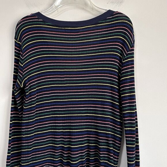 Sundry Striped Henley 3‎ Large Long Sleeve Blue Raw Hem Knit Casual Colorful Top - Picture 7 of 11